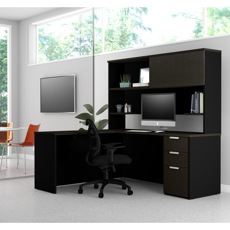 Comm Office Kadian Modern Reversible LShape Corner Desk with Hutch